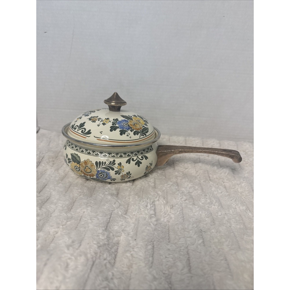 VILLEROY BOCH ALT AMSTERDAM Enamelware 6" Saucepan Pot Lid Floral Cottagecore